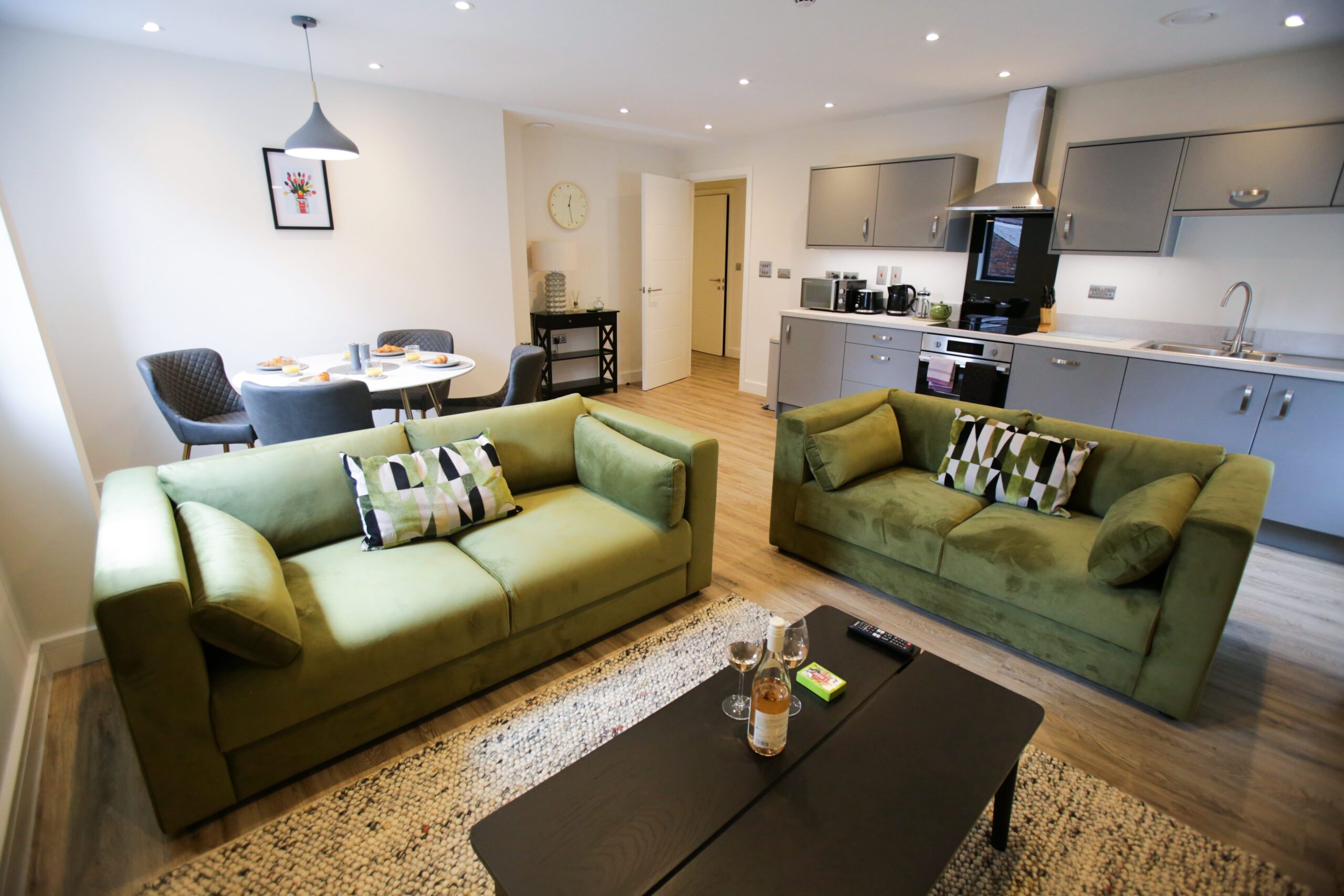 Apartment 8, Kings Toft – The Green One living space with kitchen