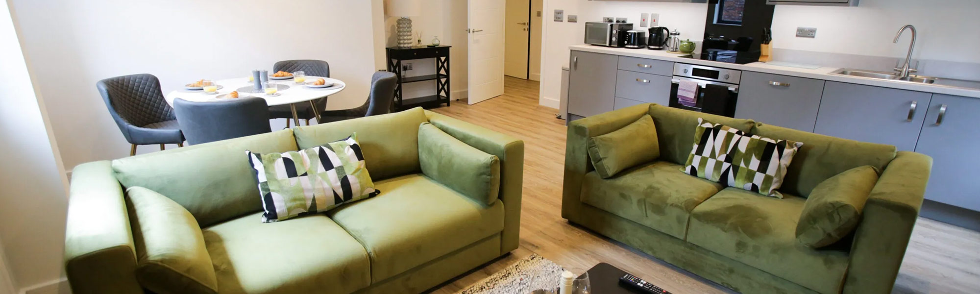 living area and kitchen